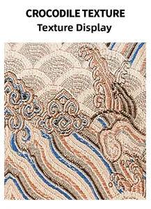 Macro view of traditional oriental jacquard fabric with elegant wave patterns