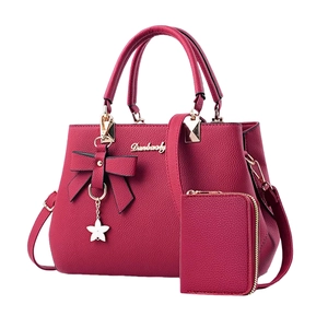 Fuchsia textured PU leather tote bag set with matching small purse and star charm