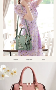 Detail of floral embroidery and gold hardware on stylish faux leather tote bags