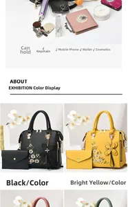 Detail of 2-piece tote bag set showing floral embroidery and large storage capacity