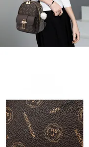 Detailed view of high-density embossed fabric and gold swan charm on a mini backpack