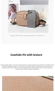 Detail of beige crossbody bag showing cowhide texture and bohemian woven strap
