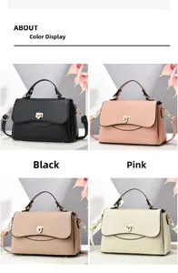 Selection of four chic crossbody bags in black, pink, khaki and beige with heart clasps
