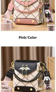 Quilted square bags in pink and black featuring swan logo and pearl charm detail