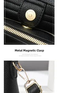 Detail of black pebbled leather texture with premium golden magnetic hardware closure