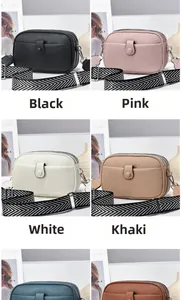 Litchi pattern crossbody bag with multi-zipper design and herringbone strap in six colors