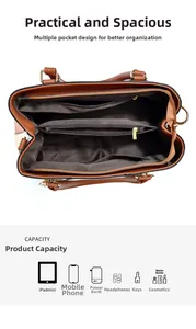 Innenfächer der braunen Ledertasche mit großem Fassungsvermögen und Reißverschlusstaschen