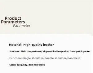 Detailed parameter chart of vintage backpack showing premium leather and interior structure