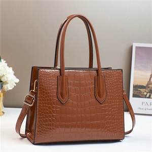 Women Croc Embossed PU Leather Handbag Glossy Tote Bag Large Capacity With Detachable Strap For Daily Office Fashion