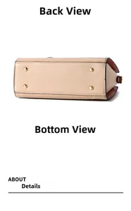 Detail of beige embossed leather bag base with protective gold metal rivets and red edges