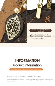 Detailed view of fashion handbag dimensions and multi-compartment interior structure