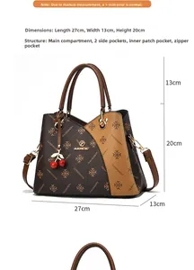 Detailed interior structure and size diagram of the vintage large capacity handbag