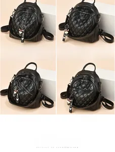 Detailed comparison of four black quilted backpacks with gloss PU leather finish