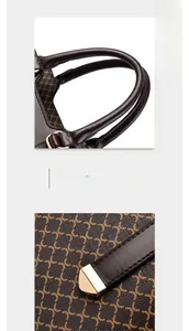 Detailed macro view of ergonomic handles and vintage pattern on a brown handbag
