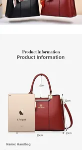 Detailed size comparison showing dimensions for the leather handbag holding a 9.7 inch iPad