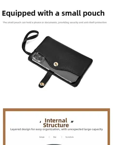 Internal structure of the black leather clutch bag with card slots and phone pocket