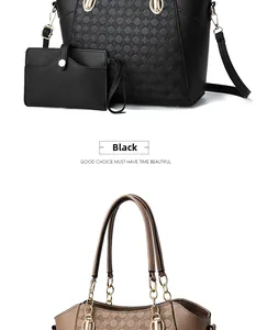 Detailed view of textured PU leather tote bag with chain strap and small matching pouch