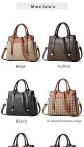 Multiple color options for women's large tote bag in khaki, coffee, black, and diamond pattern