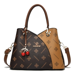 Retro large capacity tote bag with JANENOVO monogram pattern and cherry charm