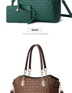 Close-up of green PU leather tote bag with geometric circular texture and metal chain strap