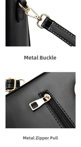 Detail of premium black lychee leather handbag featuring high-quality gold metal hardware