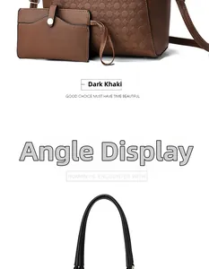 Detail view of khaki large PU leather tote bag with matching mini pouch and embossed texture