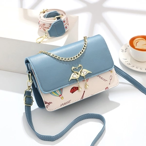 Sac Bandoulière Femme Élégant Cuir PU Épissure Imprimé Paris Avec Fermoir Cygne Et Deux Bandoulières Mode Carré