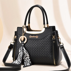 Quilted PU Leather Handbag For Women With Leopard Print Scarf And Gold Hardware Fashion Shoulder Crossbody Bag