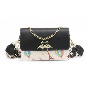 Sac bandoulière chic pour femme avec imprimé Tour Eiffel et fermoir cygne doré en blanc