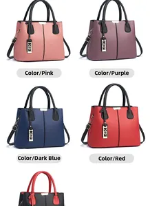 Sac à main en cuir PU grainé en rose, violet, bleu et rouge avec détails métalliques dorés