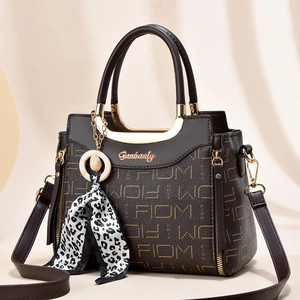 Deep brown tote bag with FIOM letter print, gold hardware and leopard silk scarf
