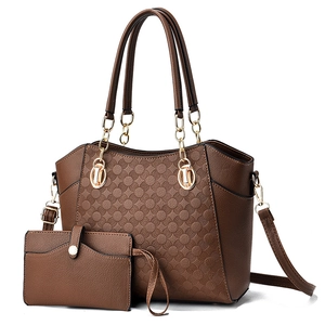 Women Embossed Circle PU Leather Handbag And Wallet Large Capacity Tote Bag With Gold Chain Adjustable Shoulder Strap Vintage