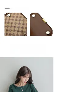Détail d'un sac à bandoulière à carreaux marron avec fermoir magnétique doré et cuir chic