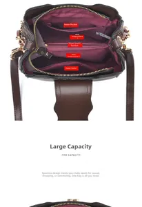 Detailed view of the crossbody bag interior with multiple compartments and zipper pockets