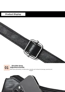 Detail view of adjustable shoulder strap buckle on soft black leather bag with metal hardware