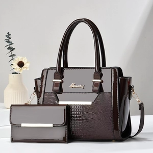 Women Elegant Patent PU Leather Crocodile Pattern Embossed Handbag And Wallet Large Capacity Top-handle Shoulder Bag