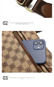 Détails du sac vintage marron montrant la boucle métallique et la poche arrière zippée antivol