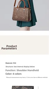 Detailed material specification and dimensions for vintage brown PVC floral tote bag
