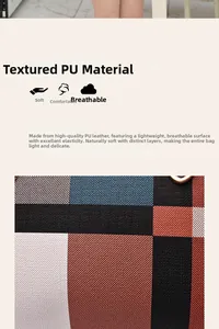 Nahaufnahme von leichtem strukturiertem PU-Leder mit einem bunten Patchwork-Gittermuster