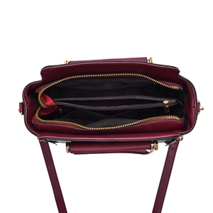 Sac à main élégant rouge vin pour femme avec compartiments internes et fermetures éclair dorées