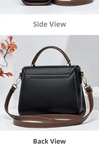 Dettaglio delle cuciture a contrasto e del retro della borsa a tracolla bicolore chic