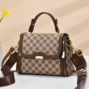 Sac À Épaule Vintage Pour Femme Motif À Carreaux Sac À Main Cuir PU Avec Large Bandoulière Tissée Sac Bandoulière Rétro