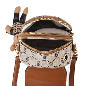 Petit sac à bandoulière rétro à trois couches en beige et marron avec ours peluche