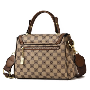 Sac à main rétro pour femme avec motif en damier, icônes florales et bandoulière tissée