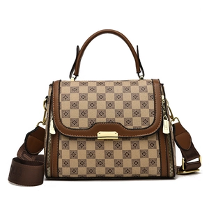 Sac à main vintage pour femme à motif damier avec lanières en cuir et boucle dorée