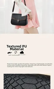 Detail showing high-quality black PU leather texture and stylish snake skin embossing on bag