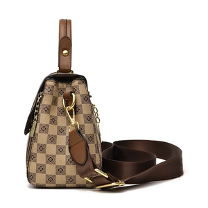 Sac à bandoulière à carreaux classique avec poignées en cuir et fermoirs dorés