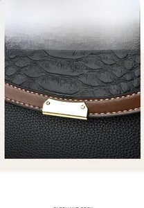 Detail of crocodile and litchi texture leather with gold hardware and contrast stitching