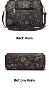 Detail of coffee brown crossbody bag with back zipper pocket and gold protective feet