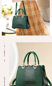Borsa a mano verde scuro stampa coccodrillo con tracolla versatile e dettagli in metallo
